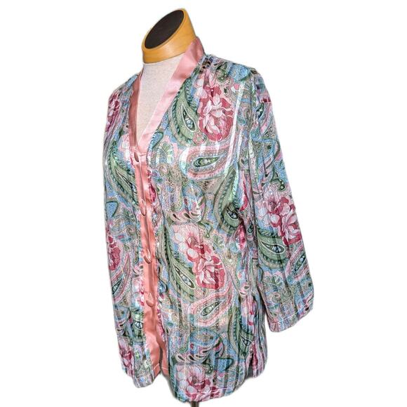 Vtg 1990s Victoria's Secret Gold Label Pink Green Floral Sheer Sleep Shirt Sz S - Picture 1 of 4